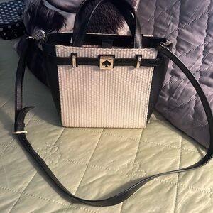 kate spade Black and Cream Woven Crossbody Satchel